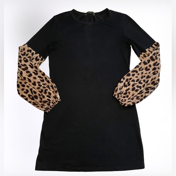 Black Dress with Leopard Printed Sleeves - Picture 14 of 16